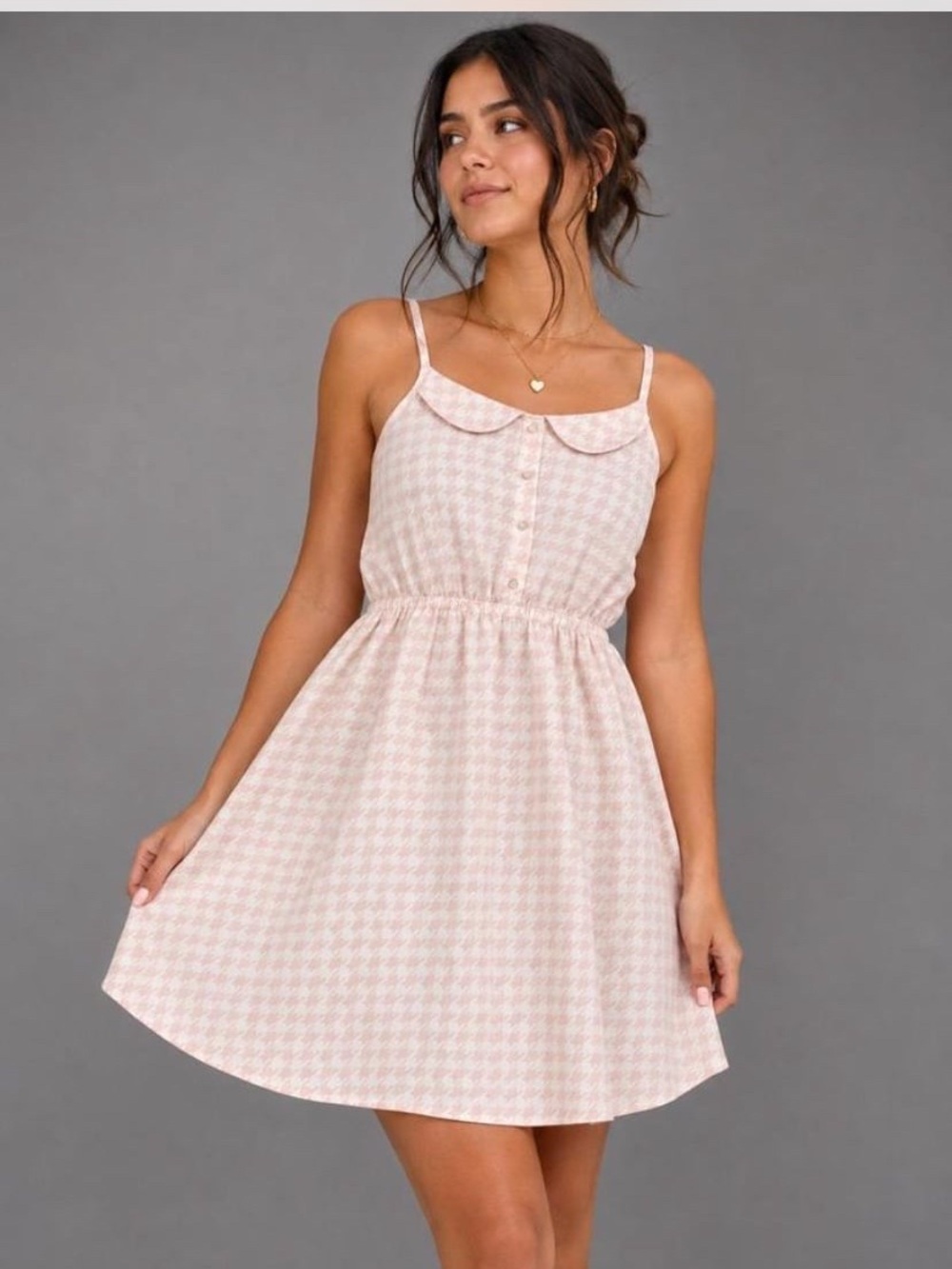 Kardashian Kollection Pale Pink Houndstooth Mini Dress
